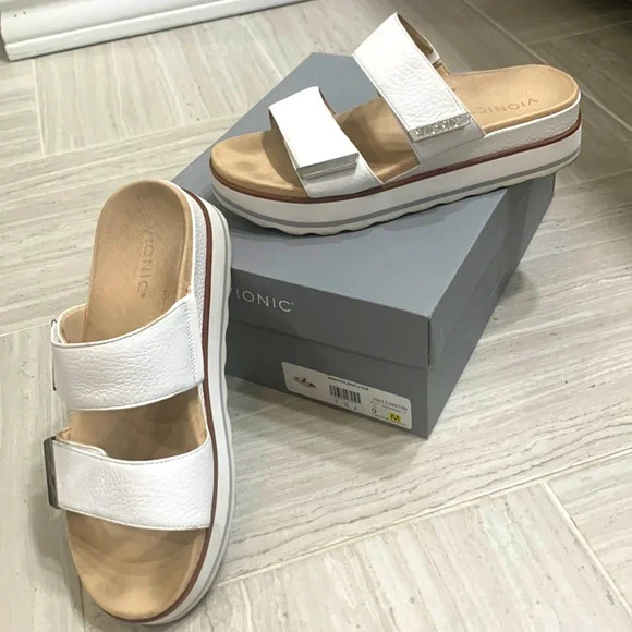 Vionic size Brandie platform slide white leather